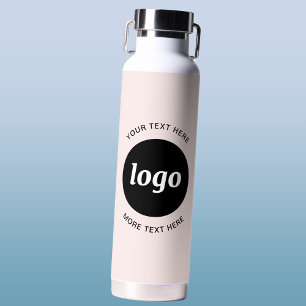 Simple Logo and Text Business Blush Pink Water Bottle