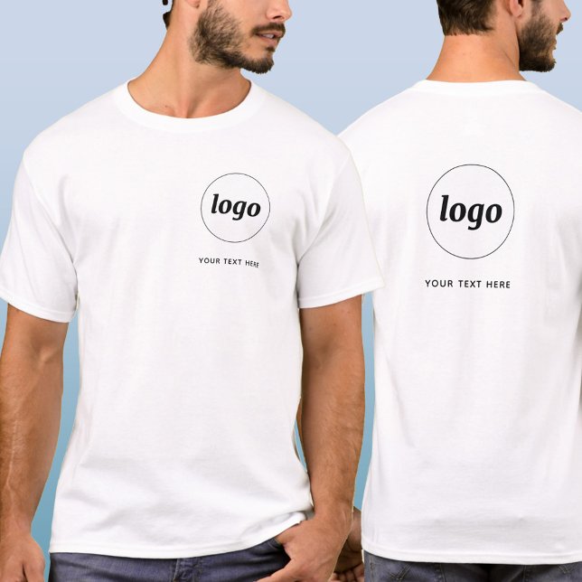 Simple Logo and Text Business Crest and Back T-Shirt (Simple logo with custom text business branding promotional t-shirt with crest and back printing)