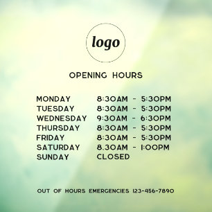 Simple Logo and Text Business Opening Hours Window Cling