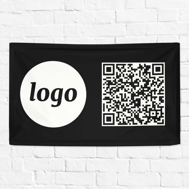 Simple Logo and Text Business QR Code Black Banner (Logo  with QR code business promotional banner)