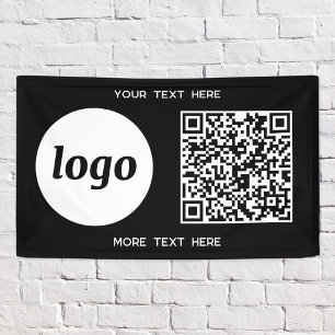 Simple Logo and Text Business QR Code Black Banner