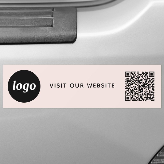 Simple Logo and Text Business QR Code Blush Pink Bumper Sticker (Logo QR code custom text business promotional car bumper sticker)
