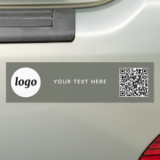 Simple Logo and Text Business QR Code Sage Green Bumper Sticker