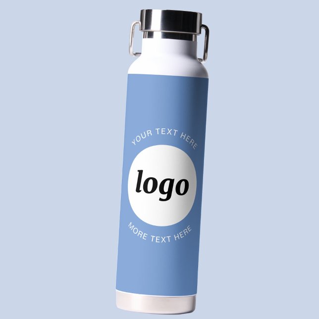 Simple Logo and Text Business Sky Blue Water Bottle (Logo with custom text business branding water bottle in sky blue)