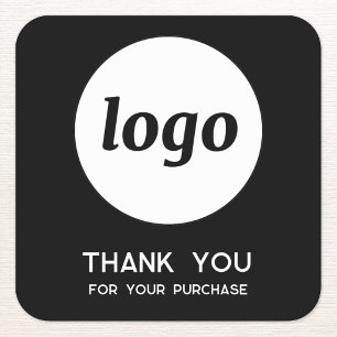 Simple Logo and Text Business Thank You Black Square Sticker