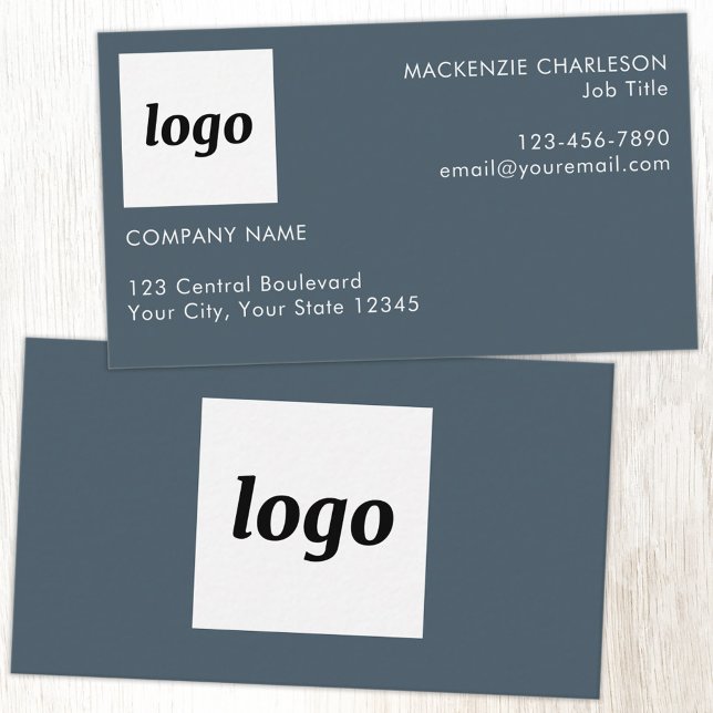 Simple Logo and Text Charcoal Gray Business Card (Simple logo with custom text business branding promotional charcoal gray business card)