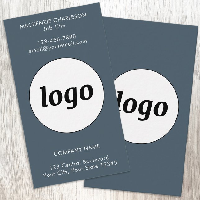Simple Logo and Text Charcoal Gray Vertical Business Card (Simple logo with custom text business branding promotional charcoal gray vertical business cards)
