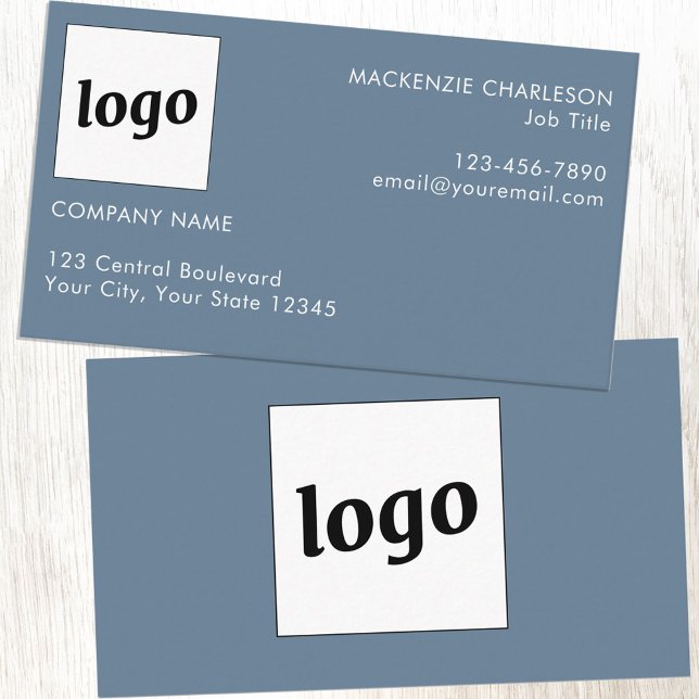 Simple Logo and Text Dusty Blue Grey Business Card (Logo with custom text blue gray professional business card)