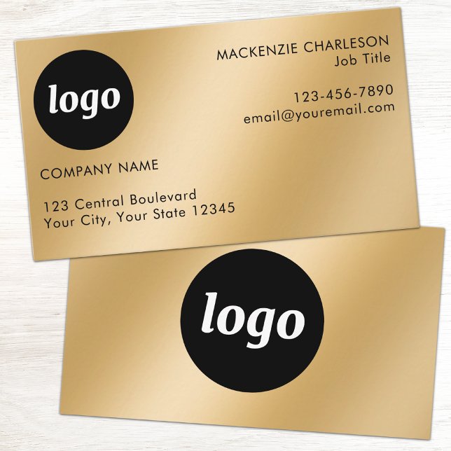 Simple Logo and Text Gold Effect Business Card (Gold metallic effect Simple logo with custom text business branding promotional business card)