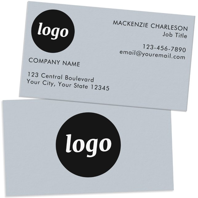 Simple Logo and Text Powder Blue Business Card (Logo with custom text dusty powder blue business card)