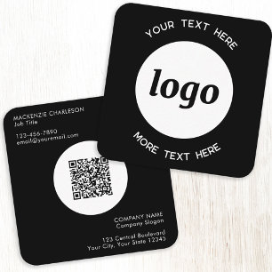 Simple Logo and Text QR Code Black Square Business Card