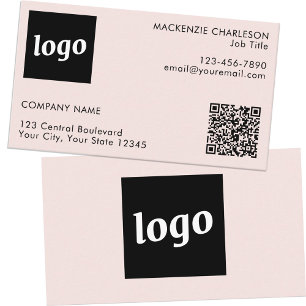 Simple Logo and Text QR Code Blush Pink Business Card