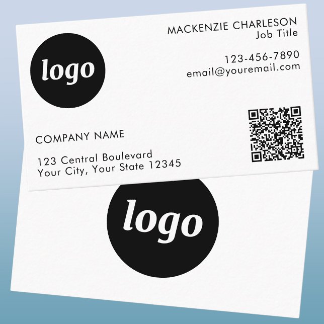 Simple Logo and Text QR Code Business Card (Logo with text and QR code professional minimalist business card)