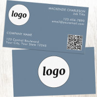 Simple Logo and Text QR Code Dusty Blue Grey