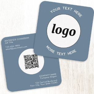 Simple Logo and Text QR Code Dusty Blue Grey Square Business Card