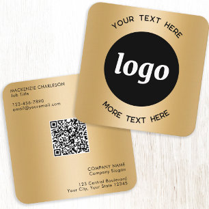 Simple Logo and Text QR Code Gold Square Business Card
