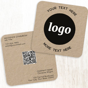 Simple Logo and Text QR Code Kraft Square Business Card