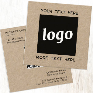 Simple Logo and Text QR Code Kraft Square Business Card