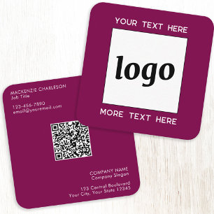 Simple Logo and Text QR Code Magenta Cherry Pink Square Business Card