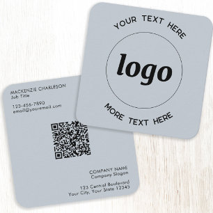 Simple Logo and Text QR Code Powder Blue Square Business Card