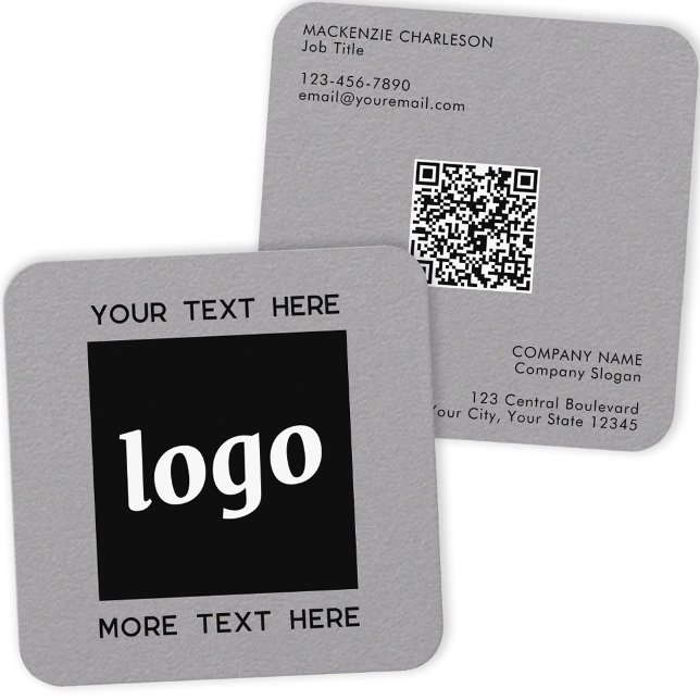 Simple Logo and Text QR Code Square Business Card (Logo QR card custom text square business cards)