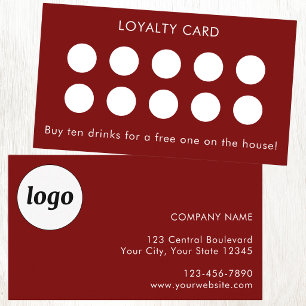 Simple Logo and Text Red Customer Loyalty Card