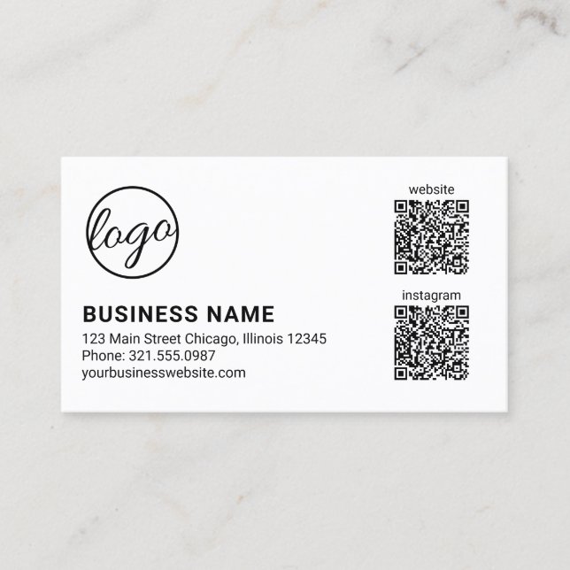 Simple Logo Black and White Modern QR Code Business Card (Front)
