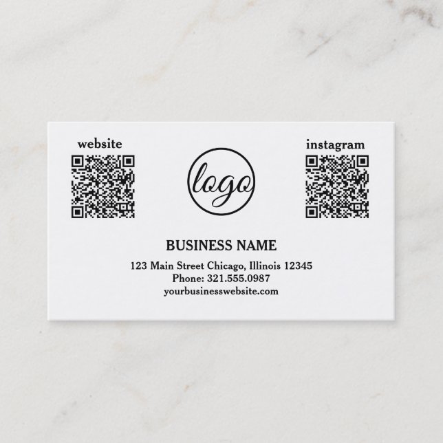 Simple Logo Black and White Modern QR Code Business Card (Front)