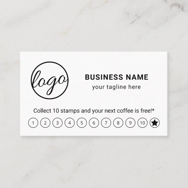 Simple Logo Black and White Star Modern Loyalty Card (Front)
