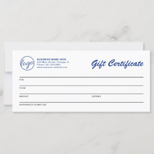Simple Logo Blue Business Gift Certificate