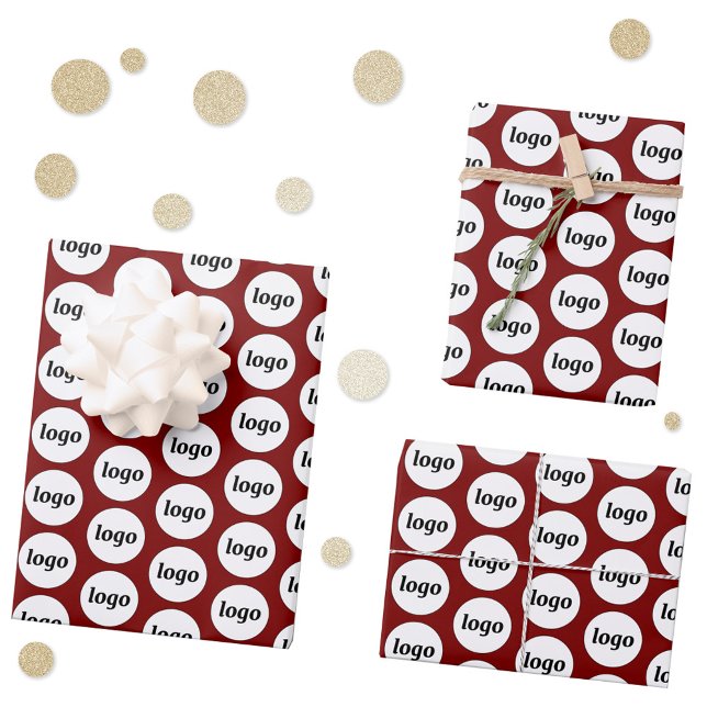 Simple Logo Business Branding Pattern Burgundy Wrapping Paper Sheet (Simple logo pattern business branding promotional wrapping paper sheets)