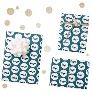 Simple Logo Business Branding Pattern Teal Green Wrapping Paper Sheet