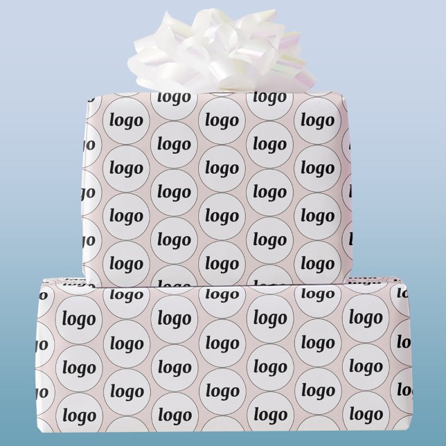 Simple Logo Business Pattern Blush Pink Wrapping Paper (Logo and text custom business promotional blush pink packaging wrapping paper)