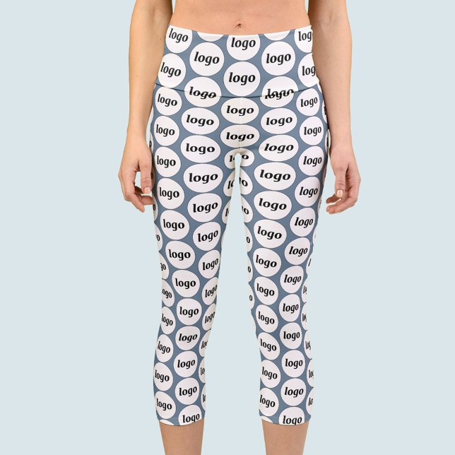 Simple Logo Business Pattern Dusty Blue Capri Leggings (Simple logo pattern business promotional branding yoga capri leggings)