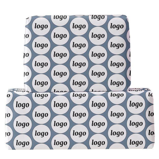 Simple Logo Business Pattern Dusty Blue Wrapping Paper (Logo pattern business promotional packaging wrapping paper)