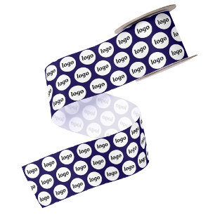 Simple Logo Business Pattern Navy Blue Satin Ribbon