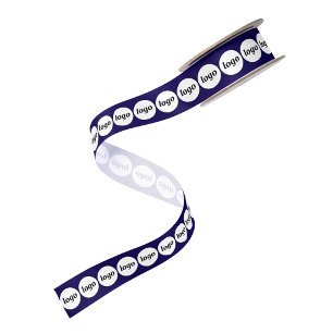 Simple Logo Business Pattern Navy Blue Satin Ribbon