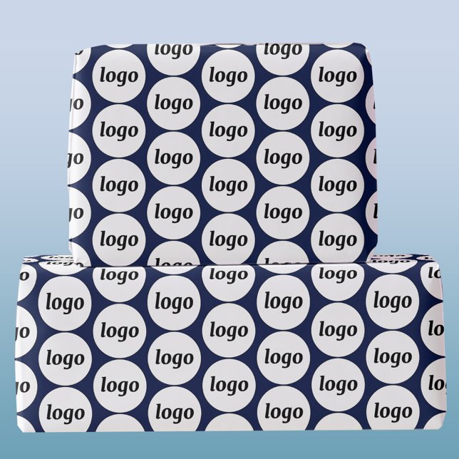 Simple Logo Business Pattern Navy Blue Wrapping Paper (Simple logo pattern business branding gift wrapping paper in navy blue)
