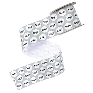 Simple Logo Business Pattern Powder Blue Grey Satin Ribbon