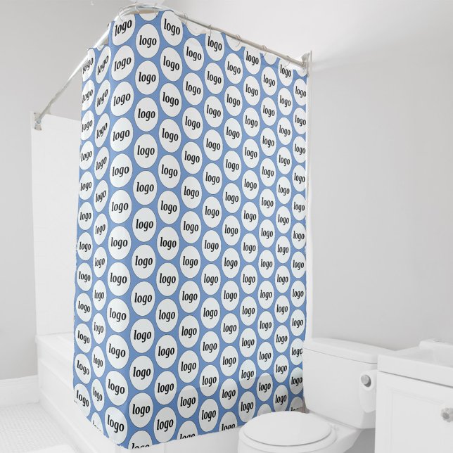 Simple Logo Business Pattern Promotional Sky Blue Shower Curtain (Simple logo pattern business branding promotional shower curtain)