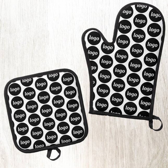 Simple Logo Business Promotional Pattern Oven Mitt & Pot Holder Set (Logo pattern business branding promotional oven glove or mitt and pot holder)