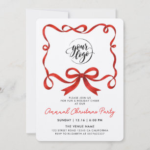 Simple Logo Christmas Red Ribbon Bow Calligraphy Invitation