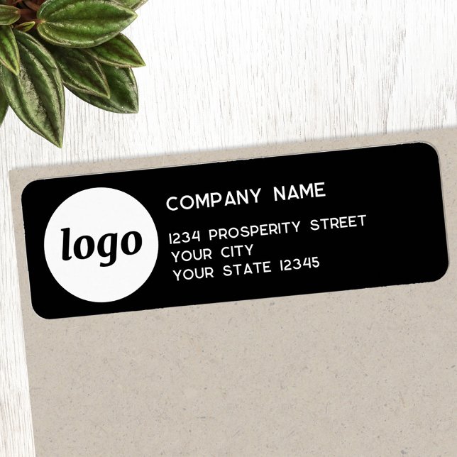 Simple Logo Company Black Return Address (Logo with text business promotional return address label)