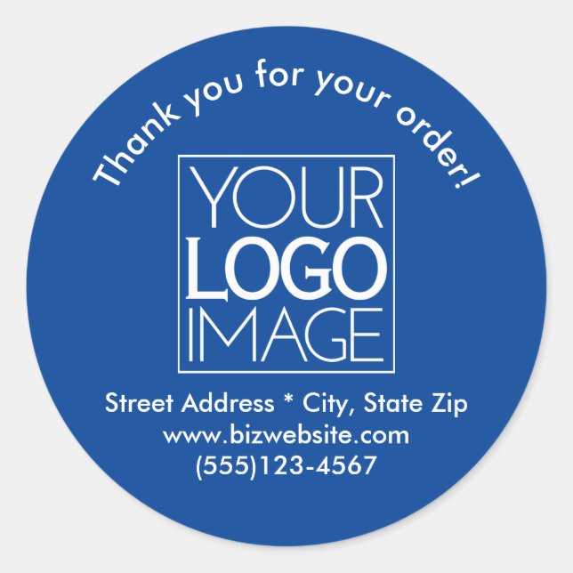 Simple Logo Dark Blue & White Business Thank You Classic Round Sticker (Front)