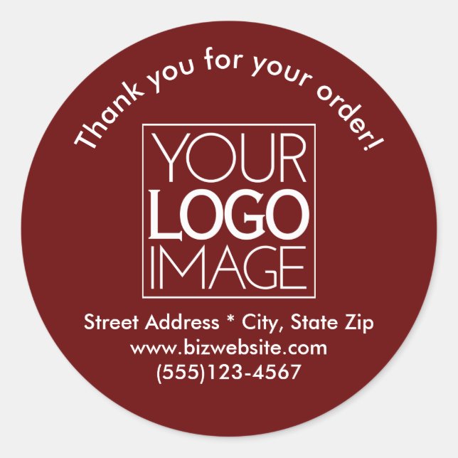 Simple Logo Dark Red & White Business Thank You Classic Round Sticker (Front)
