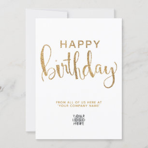 Simple Logo Faux Gold Glitter Happy Birthday Card