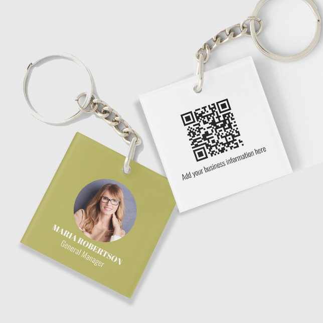 Simple Logo Gold Minimalist QR Code  Key Ring (Gold photo keychain with a scannable QR code, Great for business professionals. )