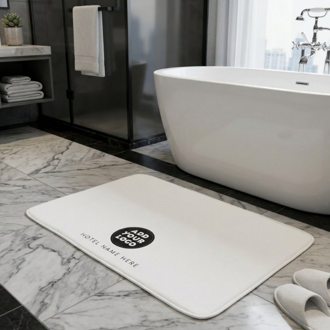 Simple Logo Hotel Restaurant Name White Bath Mat (Creator Uploaded)