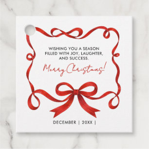 Simple Logo Merry Christmas Red Ribbon Business Favour Tags