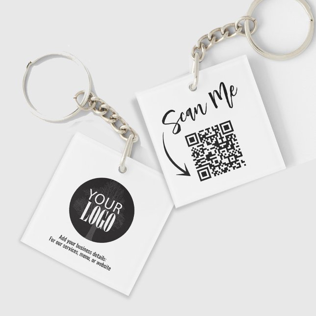 Simple Logo Minimalist QR Code  Key Ring (Add your logo and QR code keychain.)